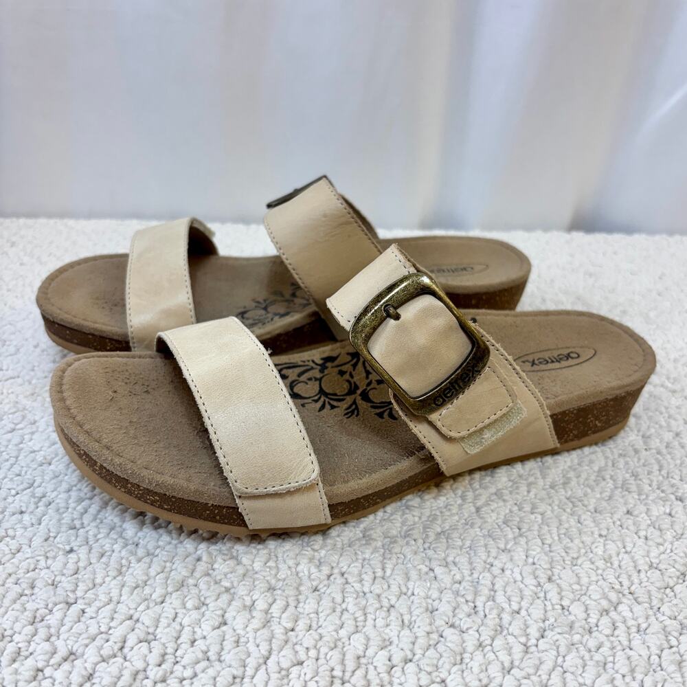 Aetrex Daisy Sandals Women's US 10 EU 41 Beige Leather 2 Strap Comfort Slide GUC